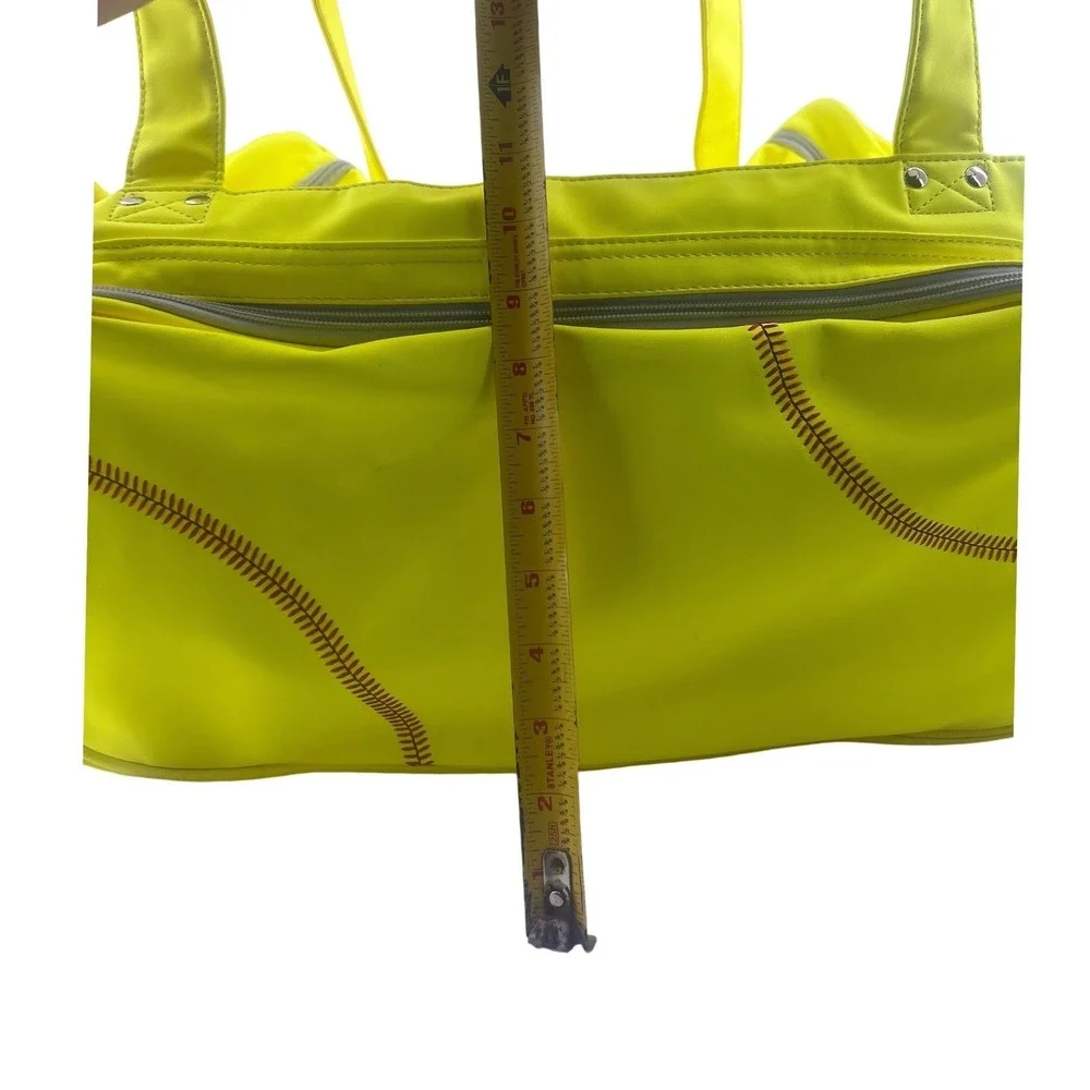 Neon Yellow Softball Stitching Duffel Bag Sports Travel Gym Bag with Shoe Pocket